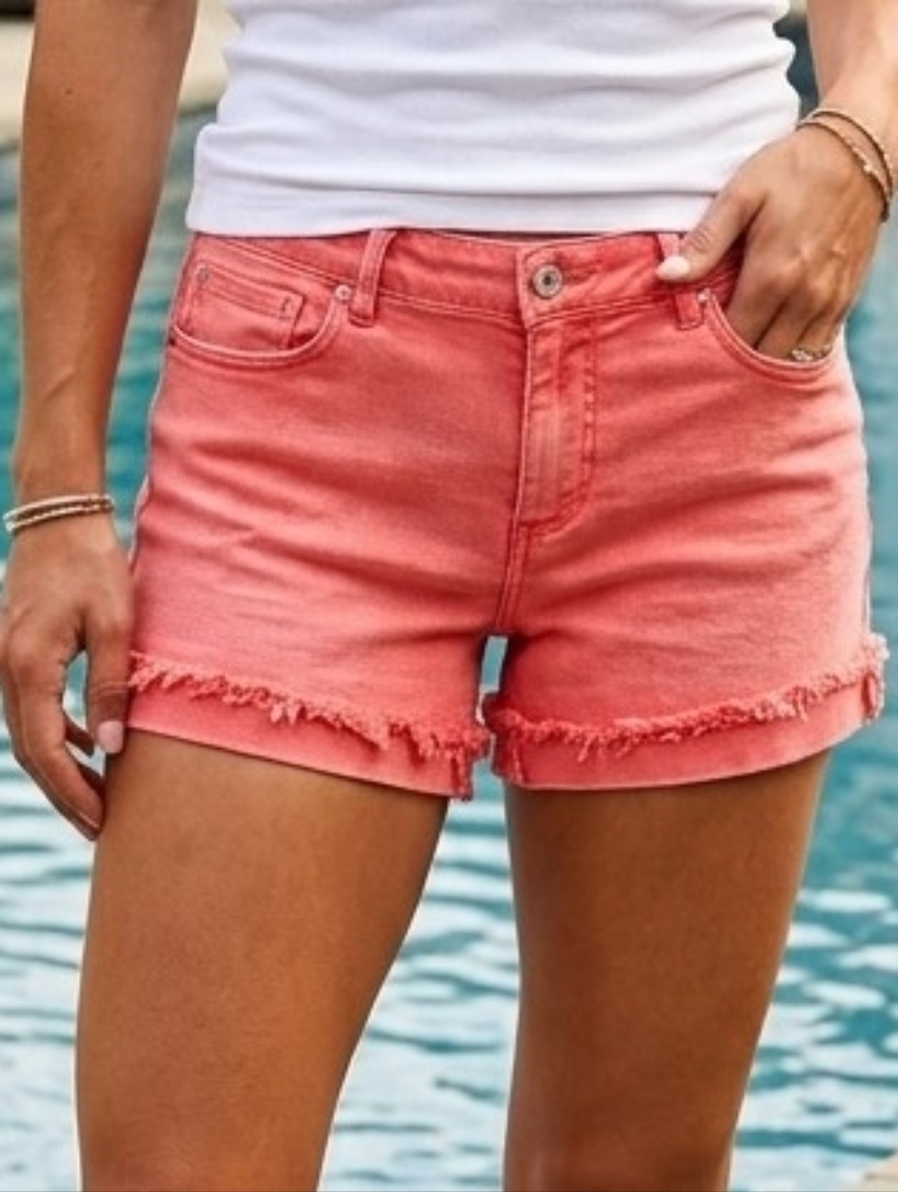Armani Exchange Pink Jean Shorts with Frayed Hem
